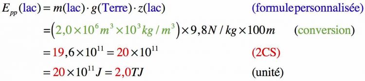 Résolution pas à pas d'un calcul sur l'énergie potentielle d'un lac