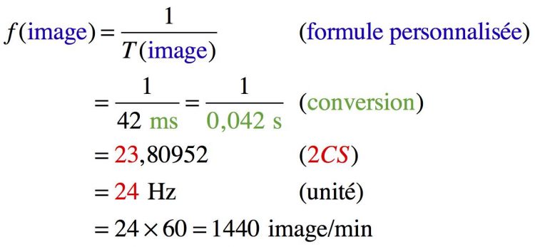 Résolution pas à pas d'un calcul sur la fréquence d'affichage des images d'un film