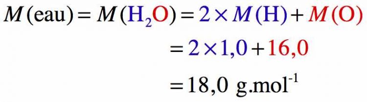 Résolution pas à pas d'un calcul sur la masse molaire de l'eau