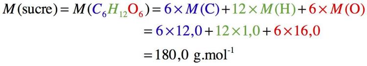 Résolution pas à pas d'un calcul sur la masse molaire du sucre