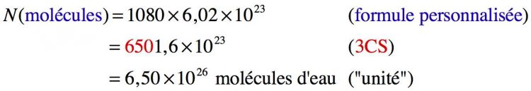 Résolution pas à pas d'un calcul sur le nombre de molécule d'eau