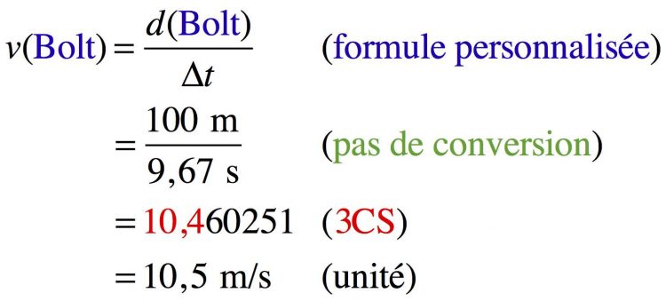 Résolution pas à pas d'un calcul sur la vitesse de Usan Bolt lors de son 100 mètres légendaire