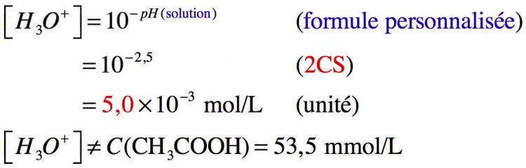 Résolution pas à pas d'un calcul sur la concentration en ion oxonium connaissant son pH