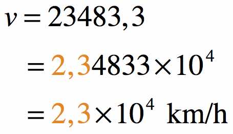 Résultat d'un calcul de vitesse ne devant comporter que 2 chiffres significatifs et présenter en écriture scientifique