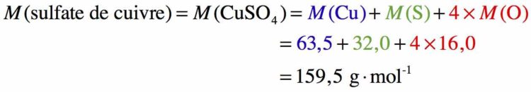 Calcul détaillé de la masse molaire du sulfate de cuivre