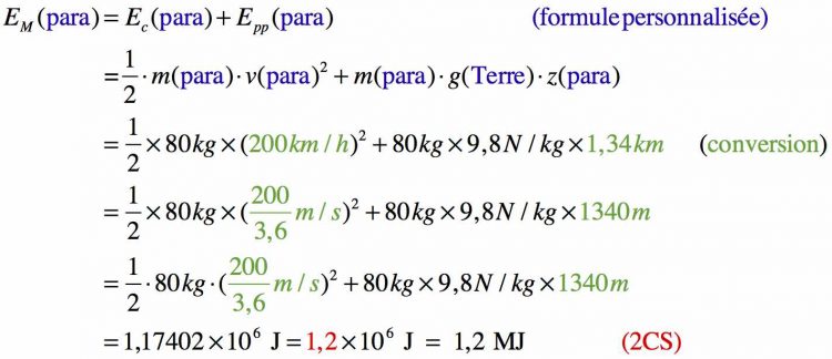 Résolution pas à pas d'un calcul sur l'énergie mécanique, cinétique et potentielle