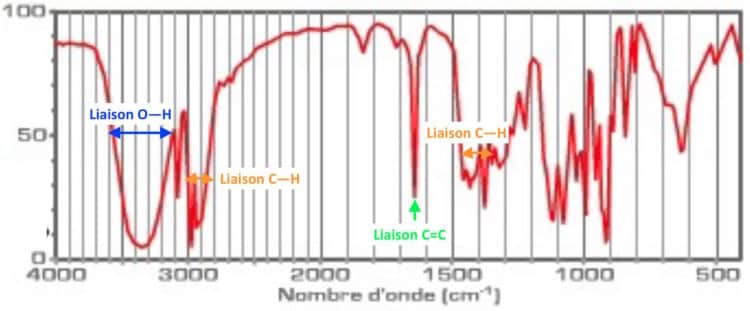 Mise en évidence des liaisons atomiques détectées sur le spectre.