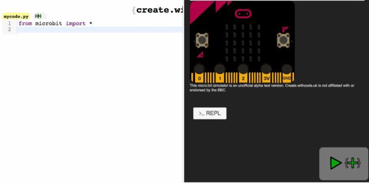 Page web affichant le simulateur micro:bit